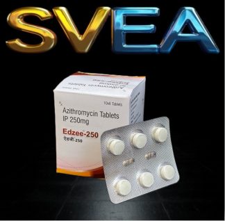 Förpackning med Azitromycin tabletter 250 mg samt en karta med sex filmdragerade tabletter